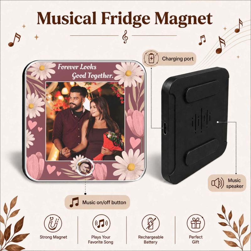 Birthday Gift for Wife Husband Girlfriend Boyfriend Personalized Musical Fridge Magnet with Custom Photo and Song Memory Couple Photo Fridge Magnet